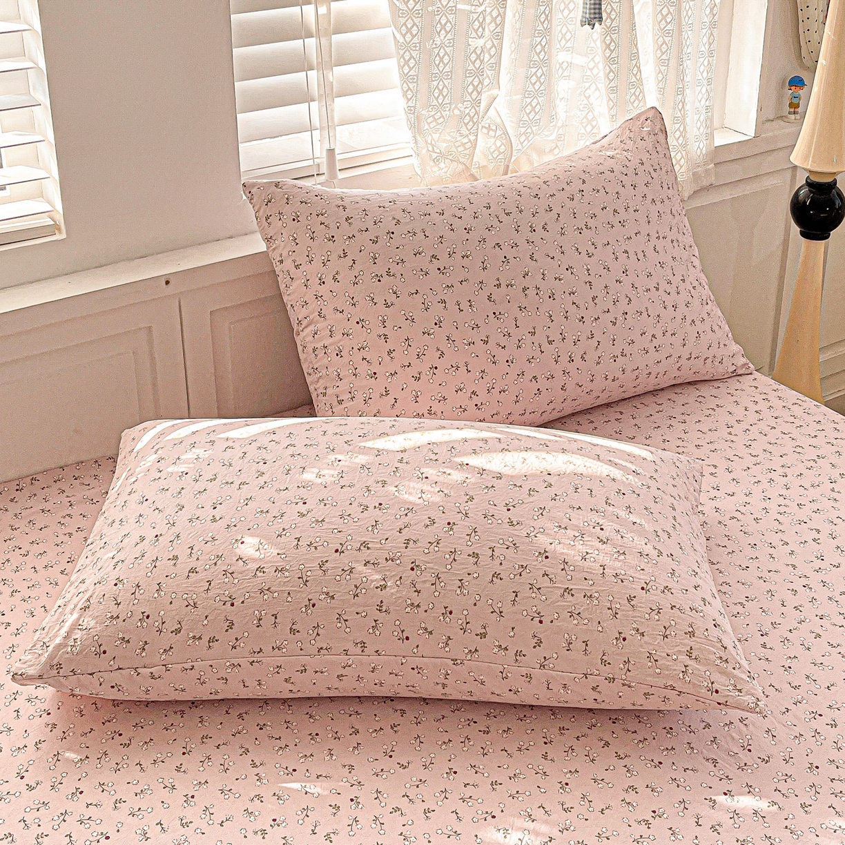 91家纺网 家纺一手货源 找家纺 温眠家纺 2026新款古法水洗棉加厚高克重双层纱单床笠床笠单件单品床笠 花韵