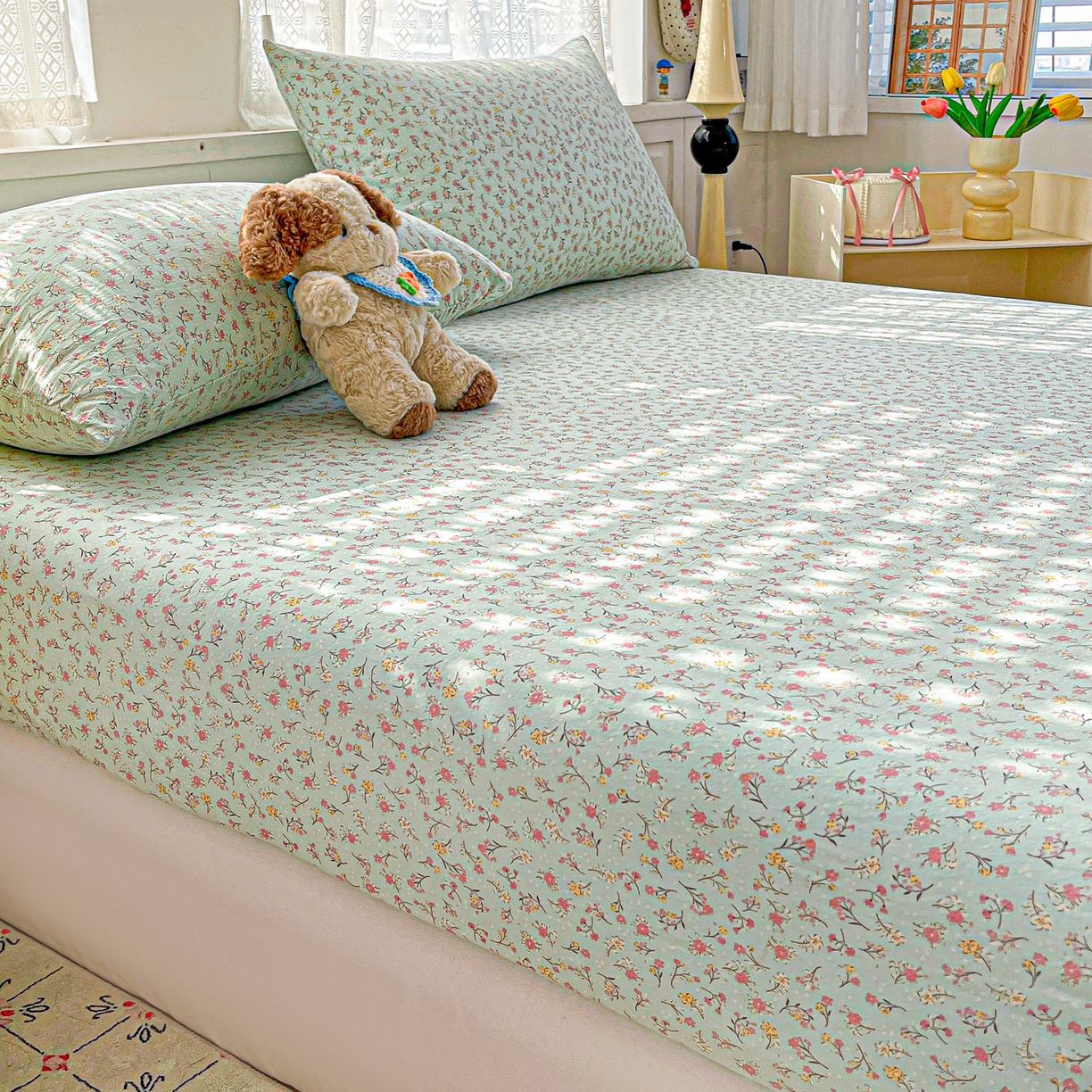 91家纺网 家纺一手货源 找家纺 温眠家纺 2026新款古法水洗棉加厚高克重双层纱单床笠床笠单件单品床笠 绮梦花间