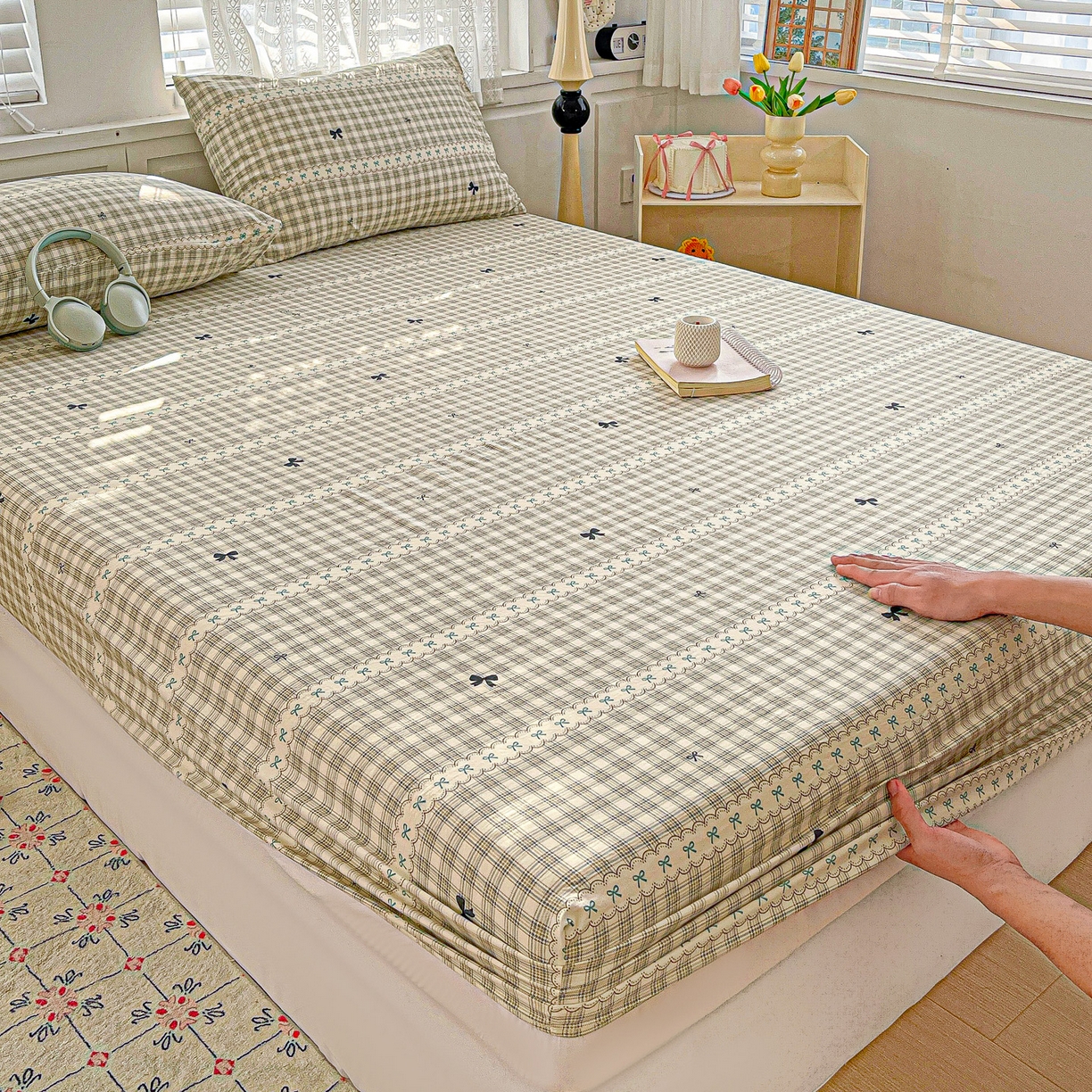 91家纺网 家纺一手货源 找家纺 温眠家纺 2026新款古法水洗棉加厚高克重双层纱单床笠床笠单件单品床笠 织梦