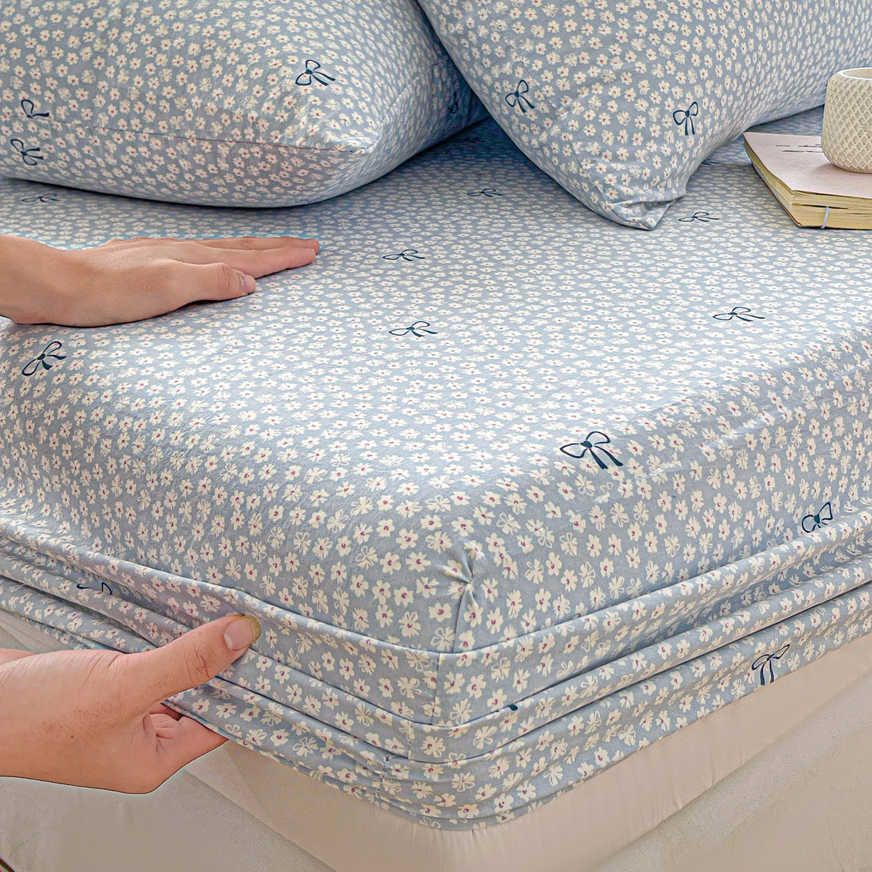 91家纺网 家纺一手货源 找家纺 温眠家纺 2026新款古法水洗棉加厚高克重双层纱单床笠床笠单件单品床笠 素影