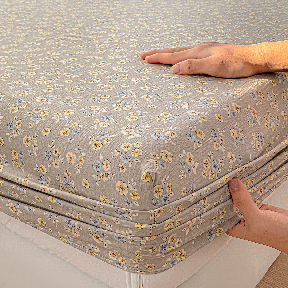 91家纺网 家纺一手货源 找家纺 温眠家纺 2026新款古法水洗棉加厚高克重双层纱单床笠床笠单件单品床笠 扶桑花未落