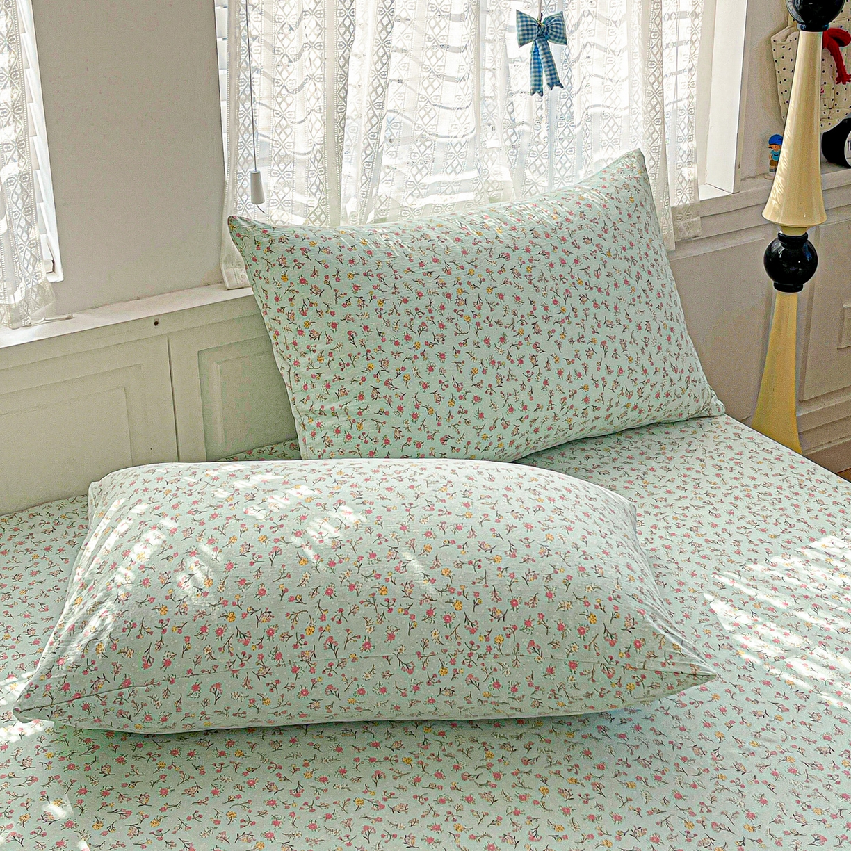 91家纺网 家纺一手货源 找家纺 温眠家纺 2026新款古法水洗棉加厚高克重双层纱单床笠床笠单件单品床笠 绮梦花间