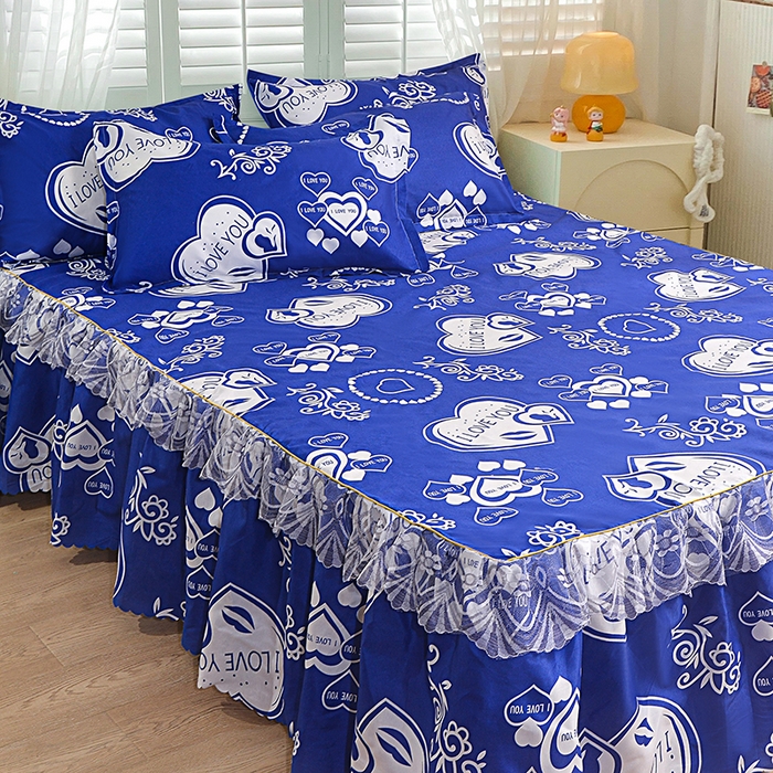 91家纺网 家纺一手货源 找家纺 小雨家纺 2026新款亲肤芦荟棉外贸蕾丝花边床裙 知心爱人