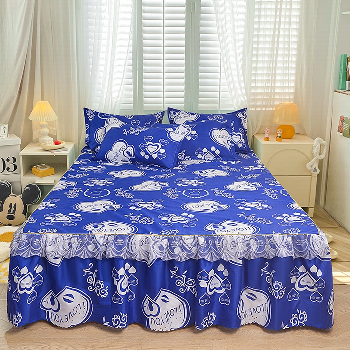 小雨家纺 2026新款亲肤芦荟棉外贸蕾丝花边床裙 知心爱人