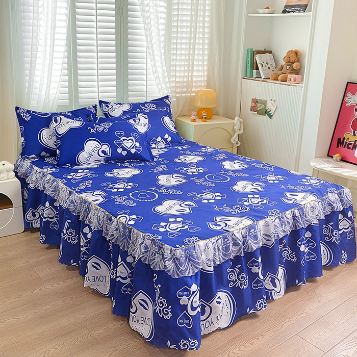 91家纺网 家纺一手货源 找家纺 小雨家纺 2026新款亲肤芦荟棉外贸蕾丝花边床裙 知心爱人