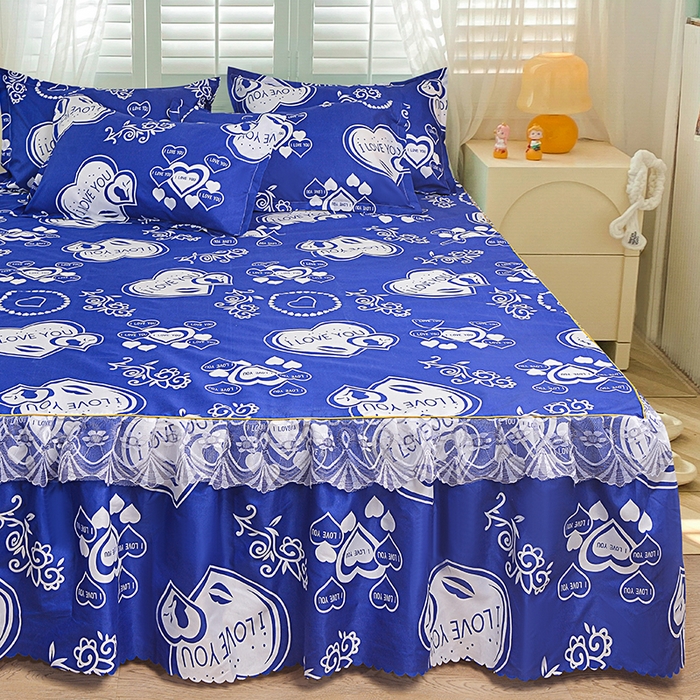 91家纺网 家纺一手货源 找家纺 小雨家纺 2026新款亲肤芦荟棉外贸蕾丝花边床裙 知心爱人