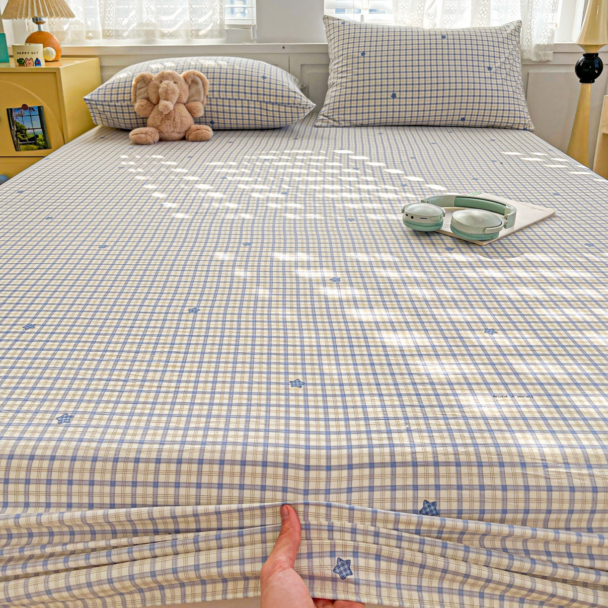 91家纺网 家纺一手货源 找家纺 温眠家纺 2026新款古法水洗棉加厚高克重双层纱单床笠床笠单件单品床笠 挽星入梦