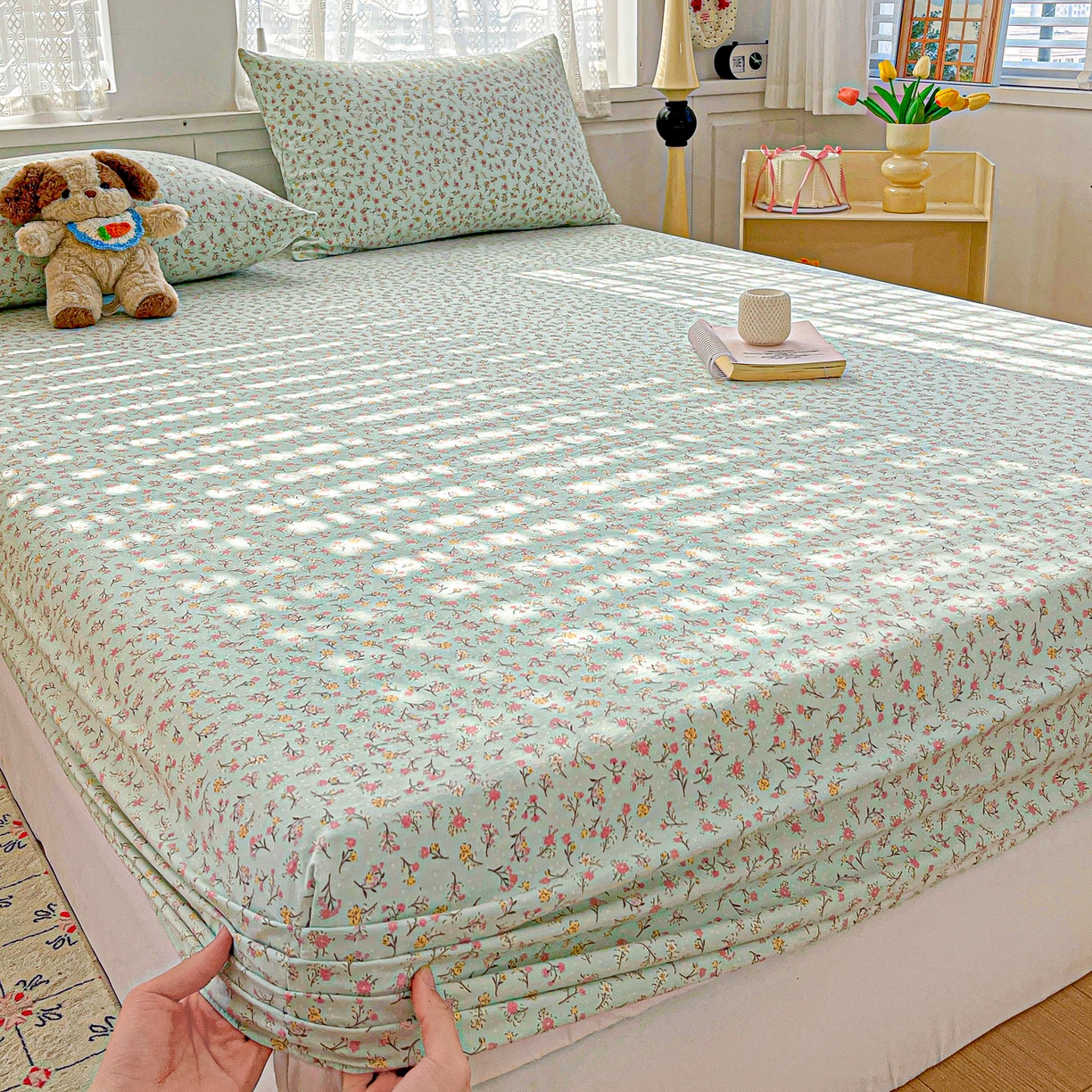 91家纺网 家纺一手货源 找家纺 温眠家纺 2026新款古法水洗棉加厚高克重双层纱单床笠床笠单件单品床笠 绮梦花间