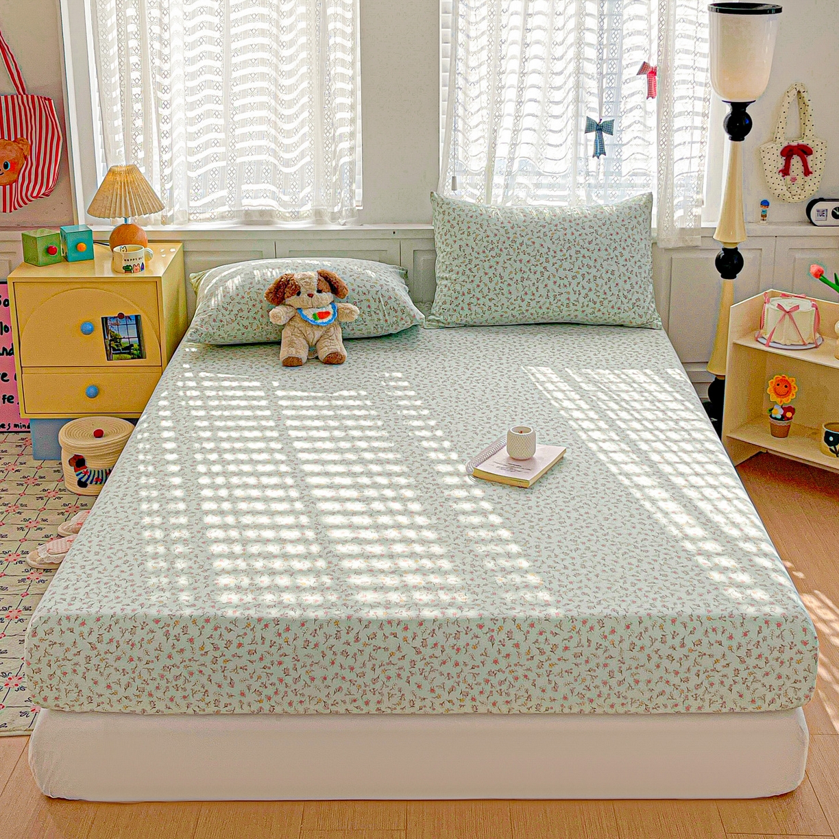 91家纺网 家纺一手货源 找家纺 温眠家纺 2026新款古法水洗棉加厚高克重双层纱单床笠床笠单件单品床笠 绮梦花间