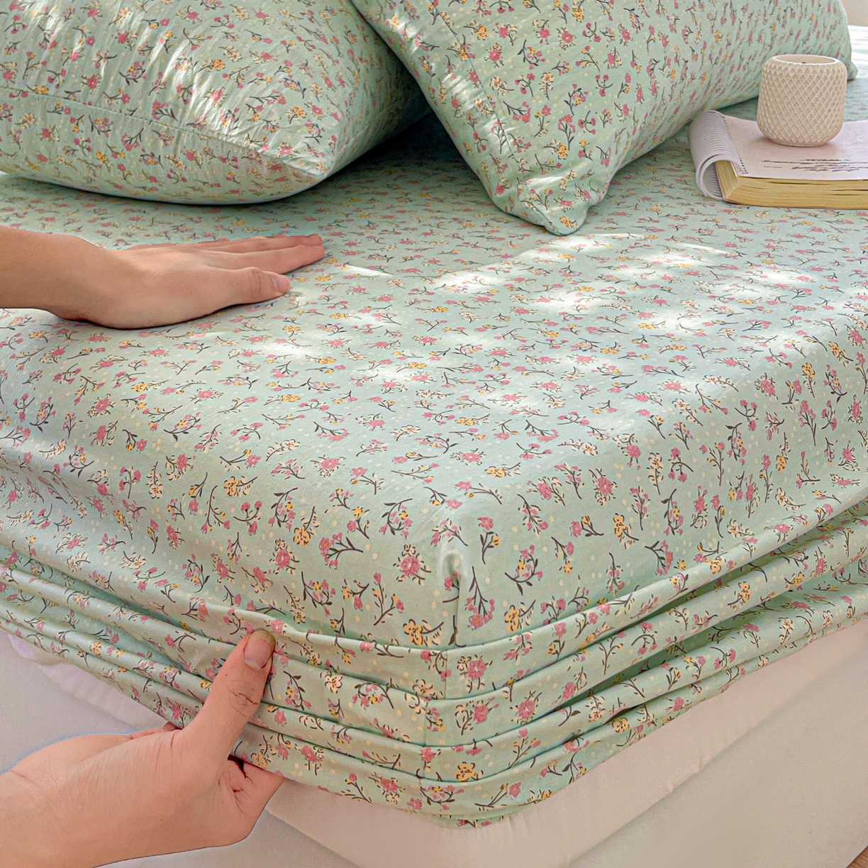 91家纺网 家纺一手货源 找家纺 温眠家纺 2026新款古法水洗棉加厚高克重双层纱单床笠床笠单件单品床笠 绮梦花间