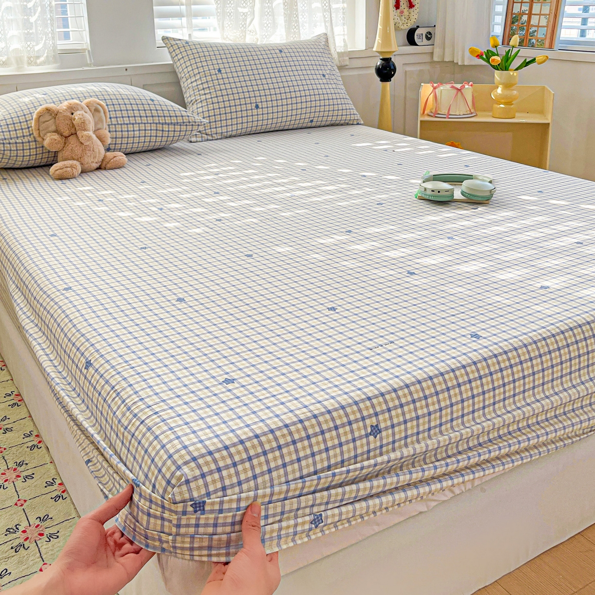 91家纺网 家纺一手货源 找家纺 温眠家纺 2026新款古法水洗棉加厚高克重双层纱单床笠床笠单件单品床笠 挽星入梦