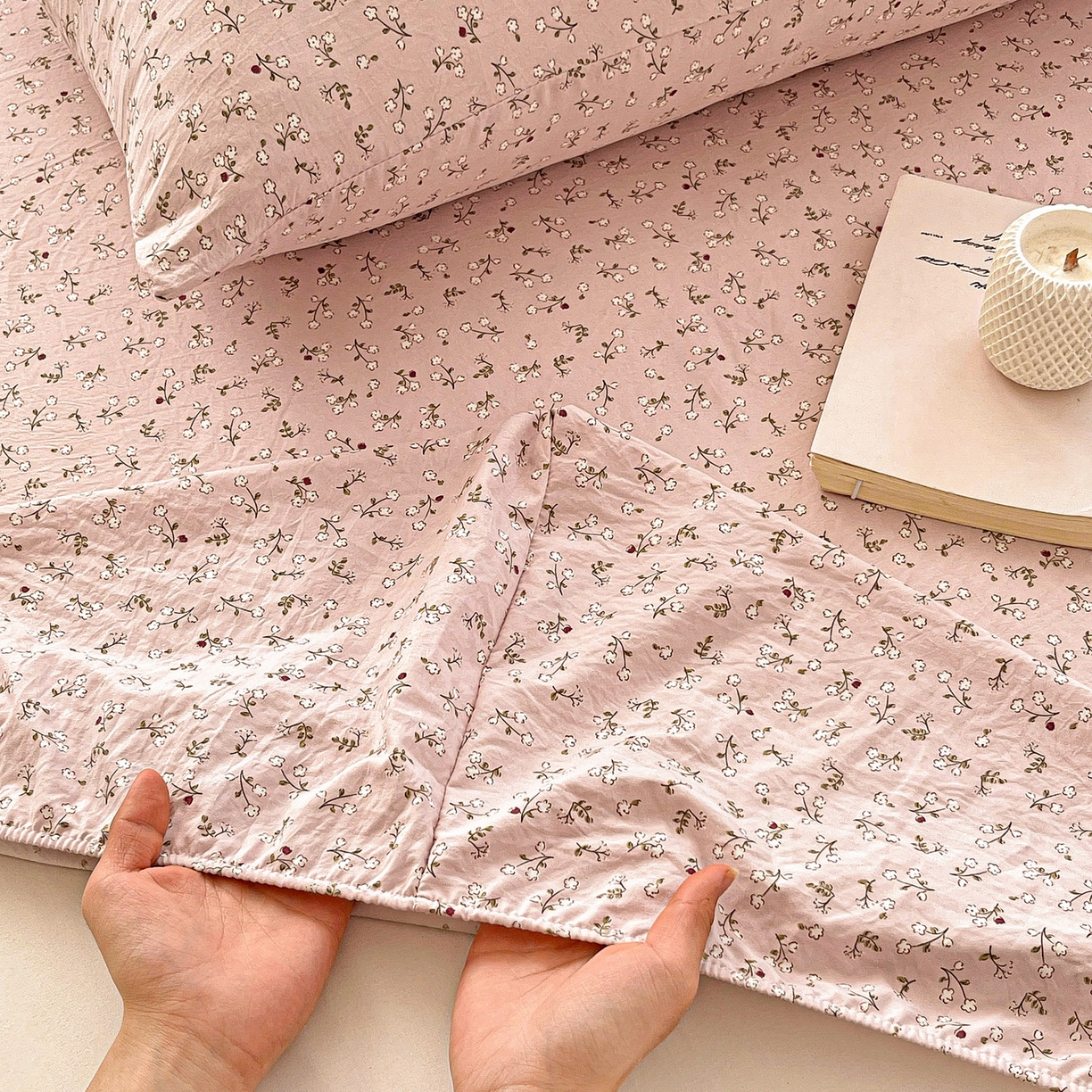 91家纺网 家纺一手货源 找家纺 温眠家纺 2026新款古法水洗棉加厚高克重双层纱单床笠床笠单件单品床笠 花韵