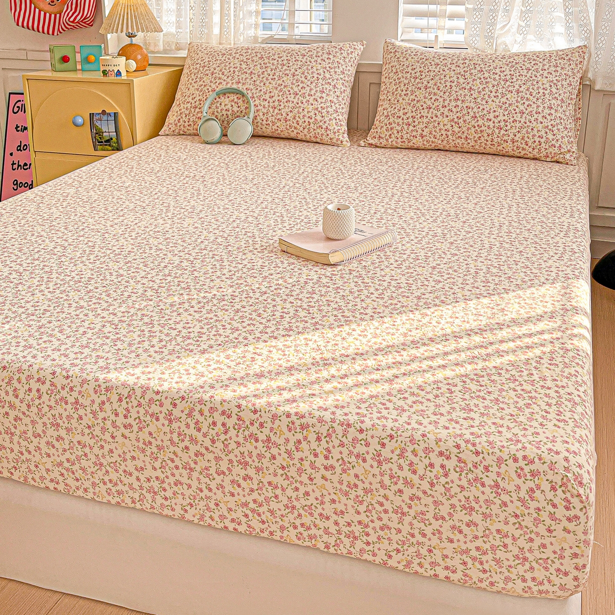 91家纺网 家纺一手货源 找家纺 温眠家纺 2026新款古法水洗棉加厚高克重双层纱单床笠床笠单件单品床笠 云间花述