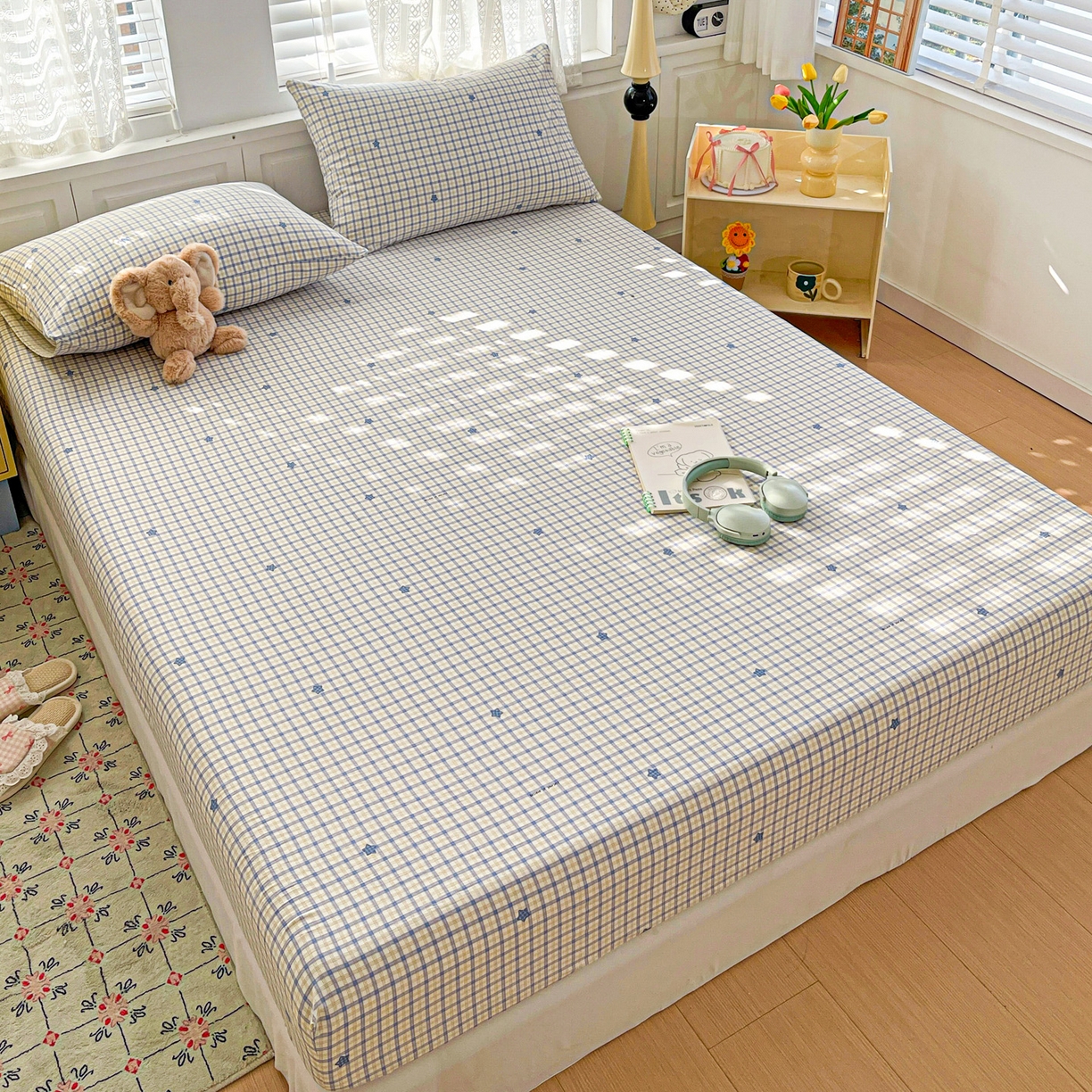 91家纺网 家纺一手货源 找家纺 温眠家纺 2026新款古法水洗棉加厚高克重双层纱单床笠床笠单件单品床笠 挽星入梦