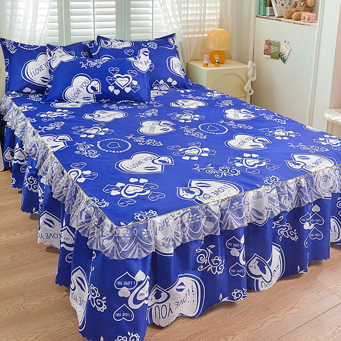 91家纺网 家纺一手货源 找家纺 小雨家纺 2026新款亲肤芦荟棉外贸蕾丝花边床裙 知心爱人