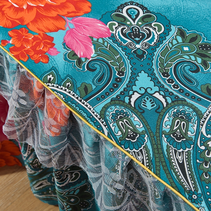 91家纺网 家纺一手货源 找家纺 小雨家纺 2026新款亲肤芦荟棉外贸蕾丝花边床裙 向阳而生