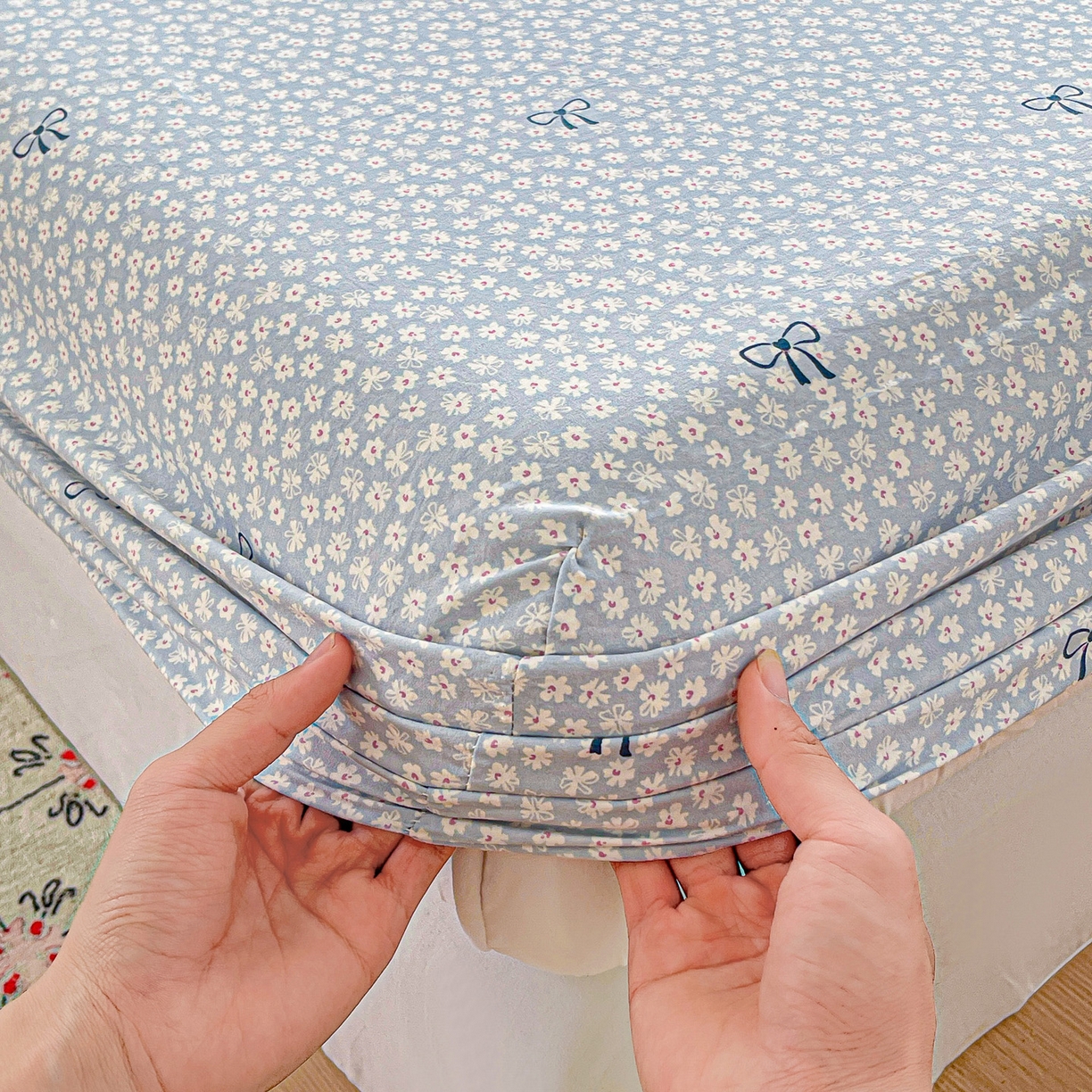 91家纺网 家纺一手货源 找家纺 温眠家纺 2026新款古法水洗棉加厚高克重双层纱单床笠床笠单件单品床笠 素影