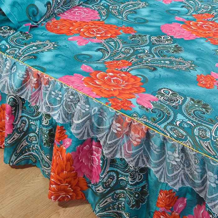 91家纺网 家纺一手货源 找家纺 小雨家纺 2026新款亲肤芦荟棉外贸蕾丝花边床裙 向阳而生