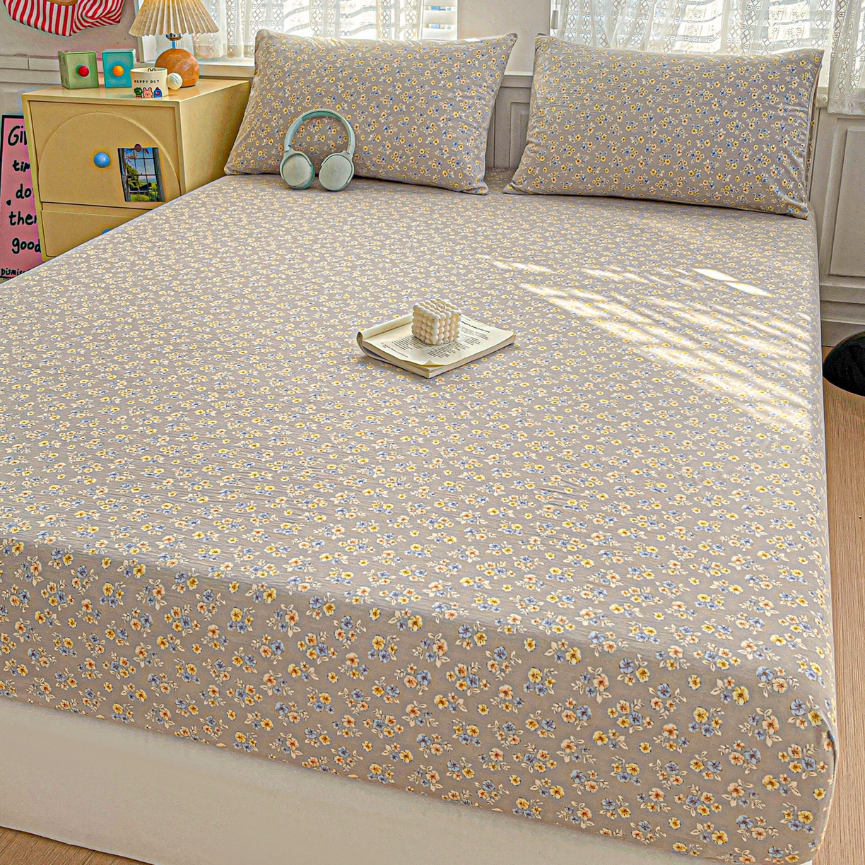 91家纺网 家纺一手货源 找家纺 温眠家纺 2026新款古法水洗棉加厚高克重双层纱单床笠床笠单件单品床笠 扶桑花未落