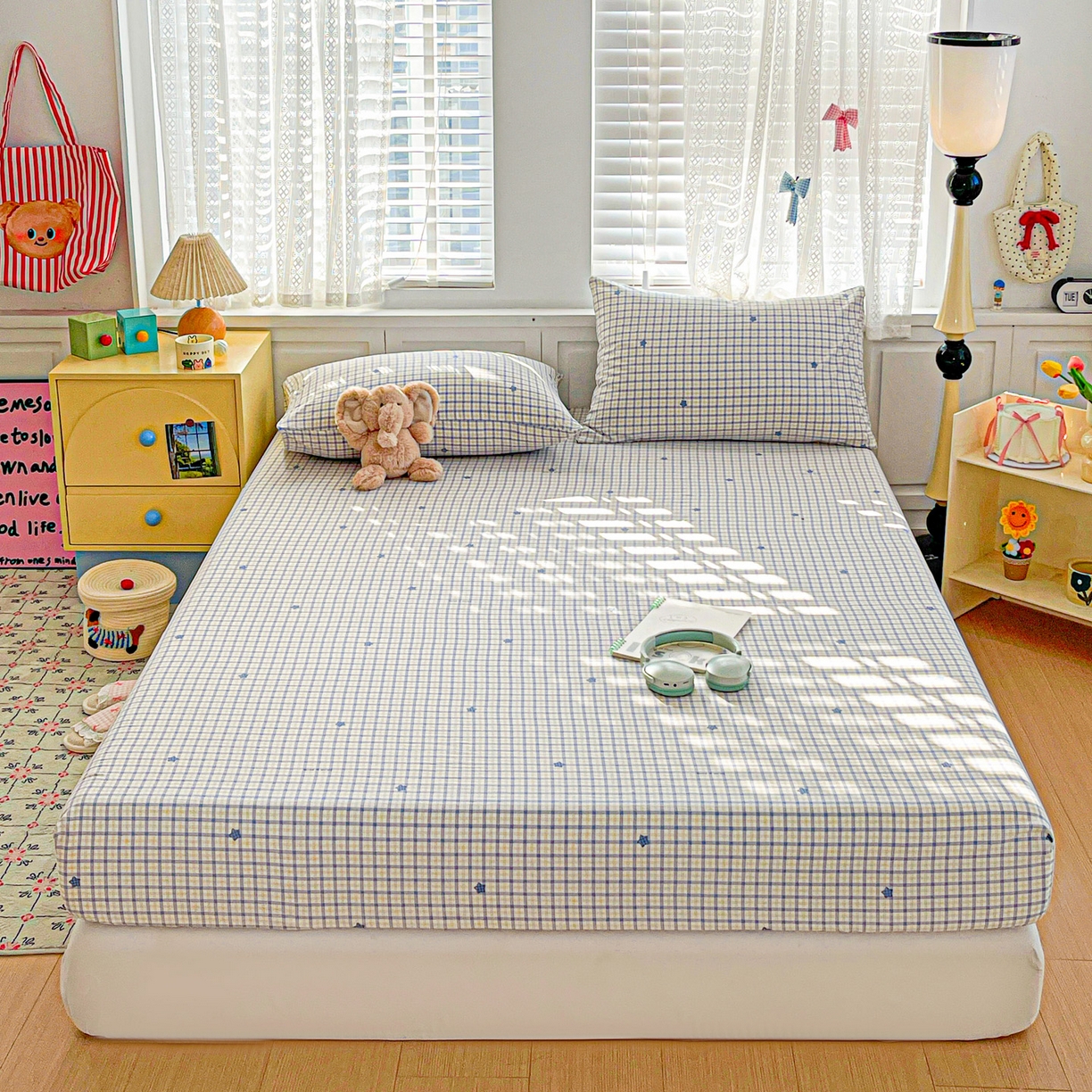 91家纺网 家纺一手货源 找家纺 温眠家纺 2026新款古法水洗棉加厚高克重双层纱单床笠床笠单件单品床笠 挽星入梦