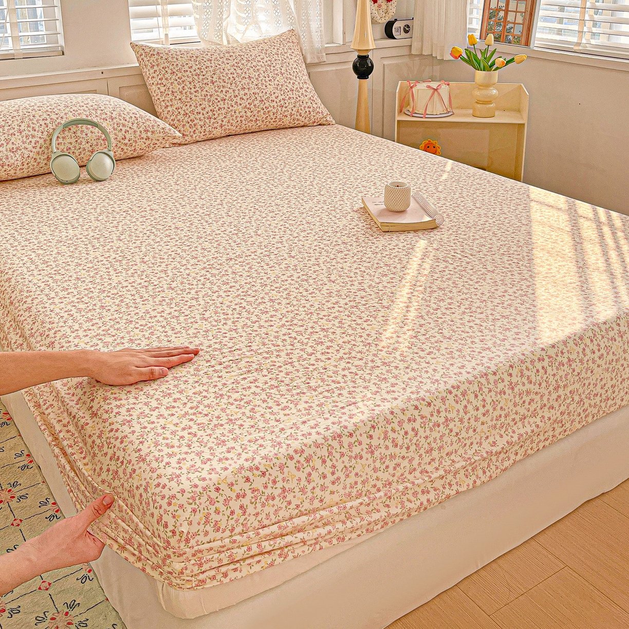 91家纺网 家纺一手货源 找家纺 温眠家纺 2026新款古法水洗棉加厚高克重双层纱单床笠床笠单件单品床笠 云间花述