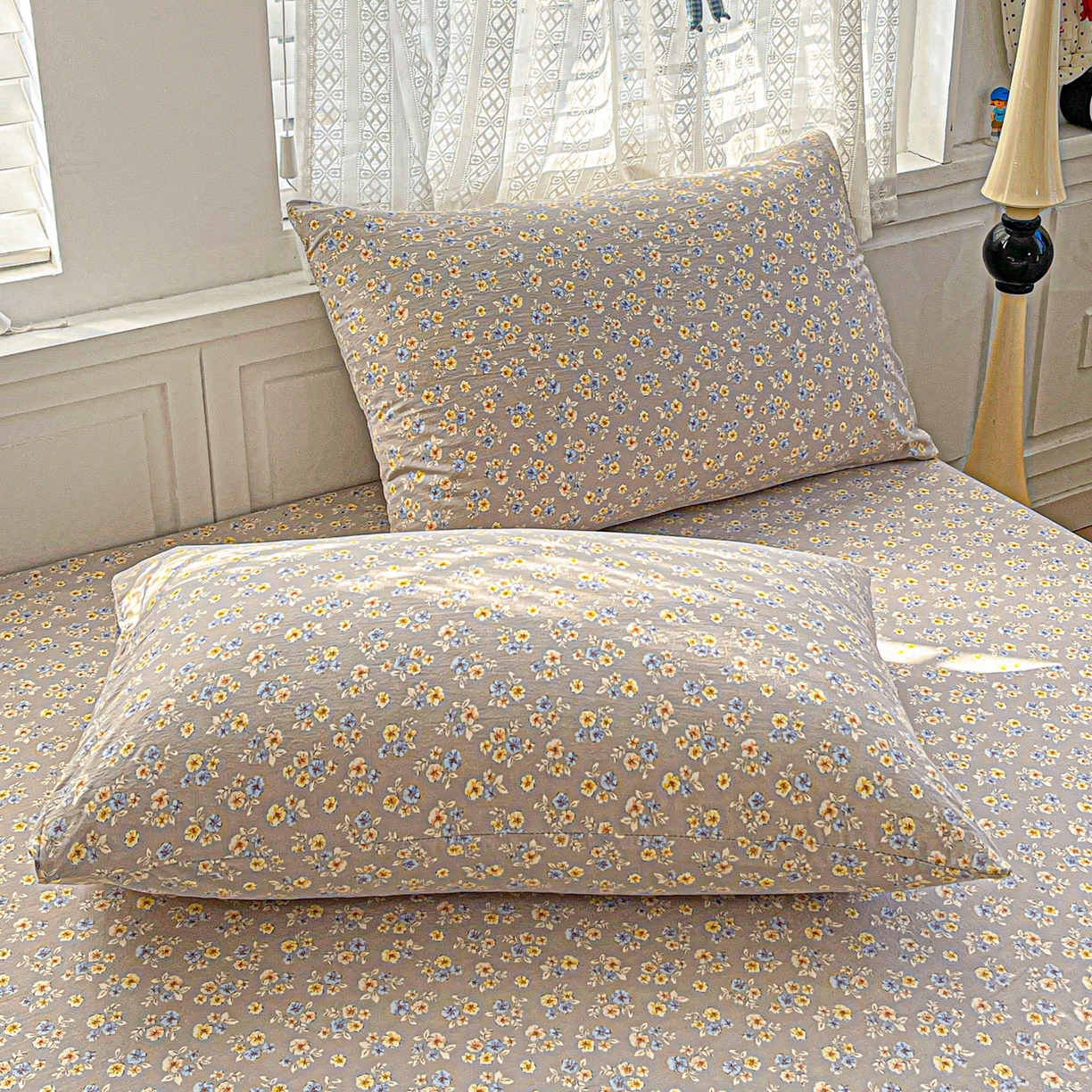 91家纺网 家纺一手货源 找家纺 温眠家纺 2026新款古法水洗棉加厚高克重双层纱单床笠床笠单件单品床笠 扶桑花未落