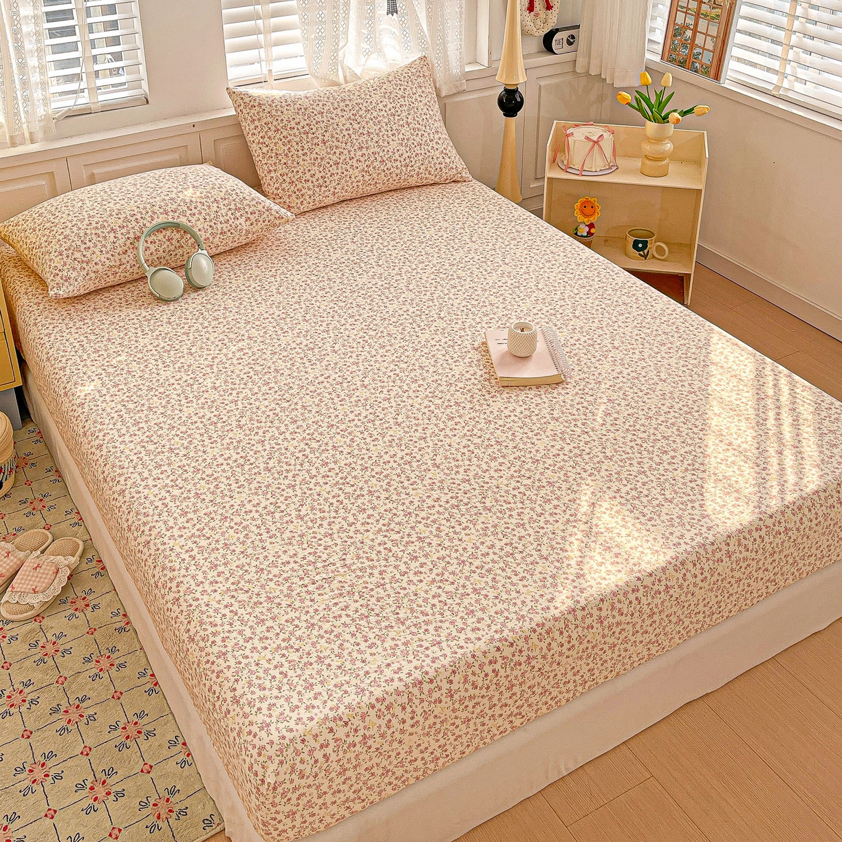 91家纺网 家纺一手货源 找家纺 温眠家纺 2026新款古法水洗棉加厚高克重双层纱单床笠床笠单件单品床笠 云间花述