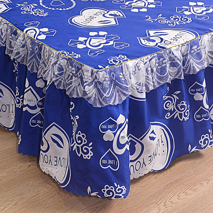 91家纺网 家纺一手货源 找家纺 小雨家纺 2026新款亲肤芦荟棉外贸蕾丝花边床裙 知心爱人