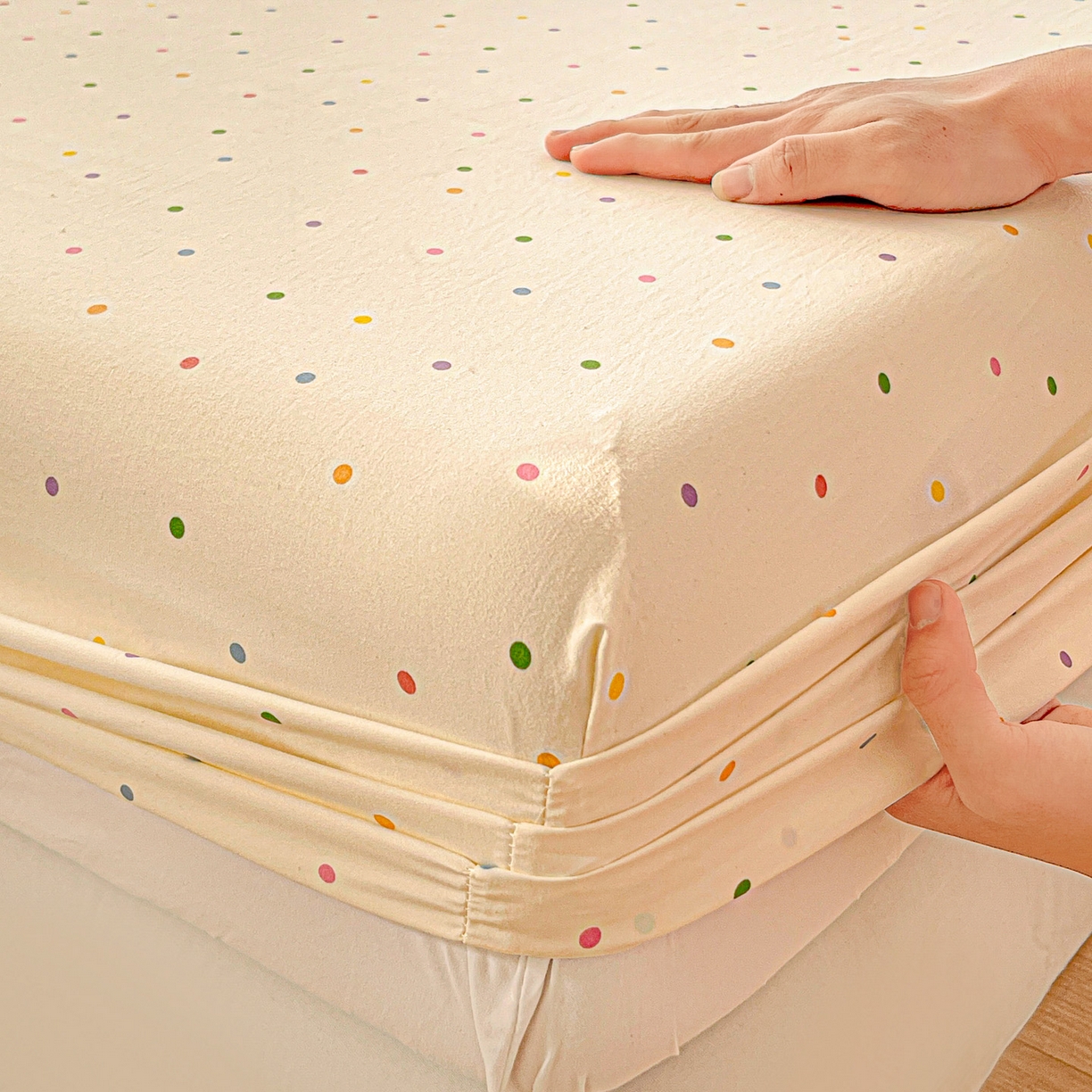 91家纺网 家纺一手货源 找家纺 温眠家纺 2026新款古法水洗棉加厚高克重双层纱单床笠床笠单件单品床笠 彩波波