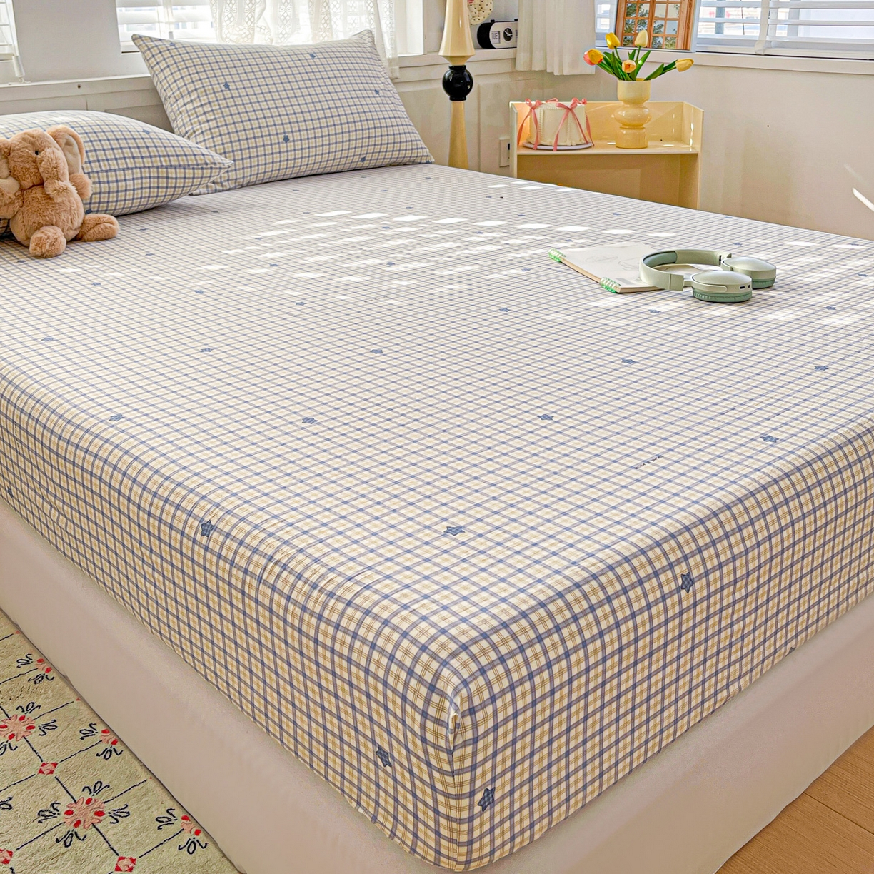 91家纺网 家纺一手货源 找家纺 温眠家纺 2026新款古法水洗棉加厚高克重双层纱单床笠床笠单件单品床笠 挽星入梦