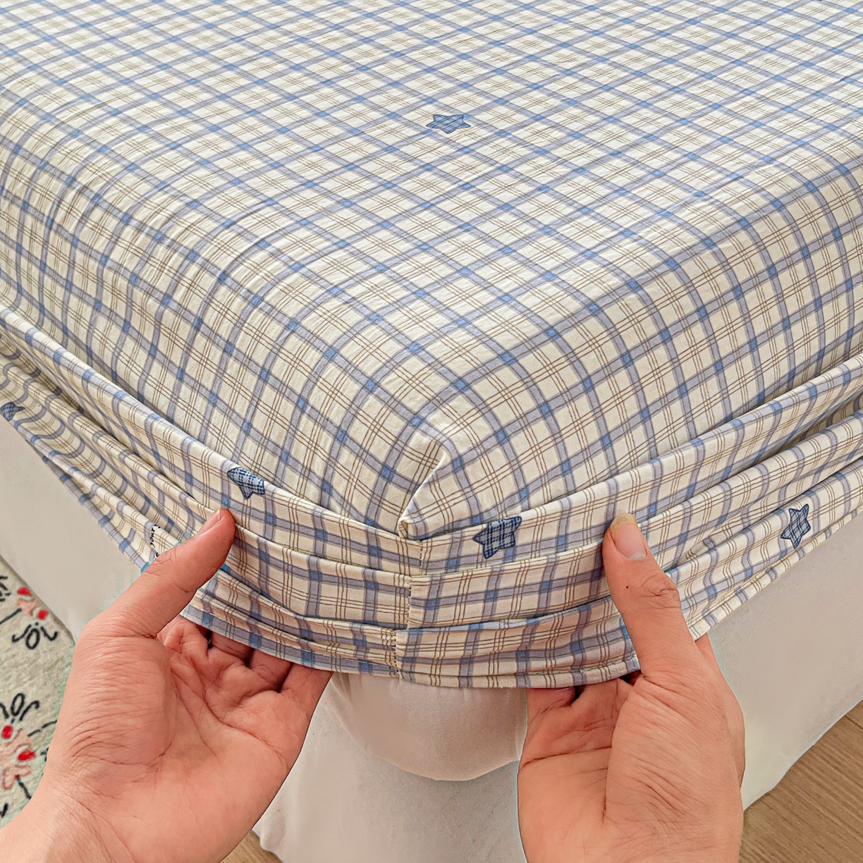 91家纺网 家纺一手货源 找家纺 温眠家纺 2026新款古法水洗棉加厚高克重双层纱单床笠床笠单件单品床笠 挽星入梦