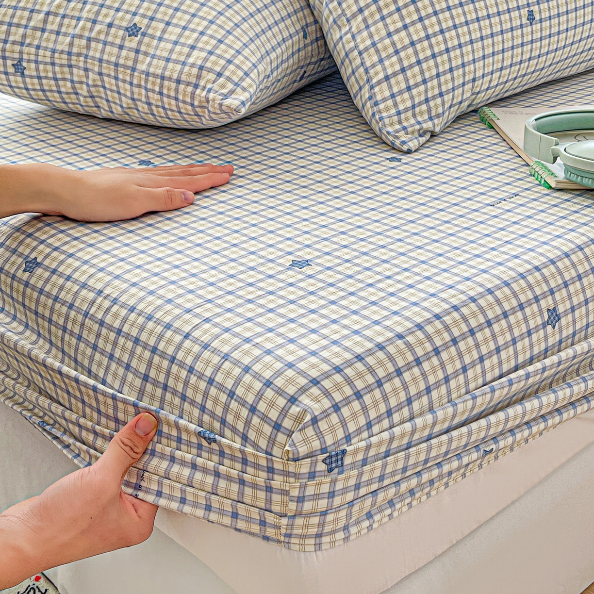 91家纺网 家纺一手货源 找家纺 温眠家纺 2026新款古法水洗棉加厚高克重双层纱单床笠床笠单件单品床笠 挽星入梦