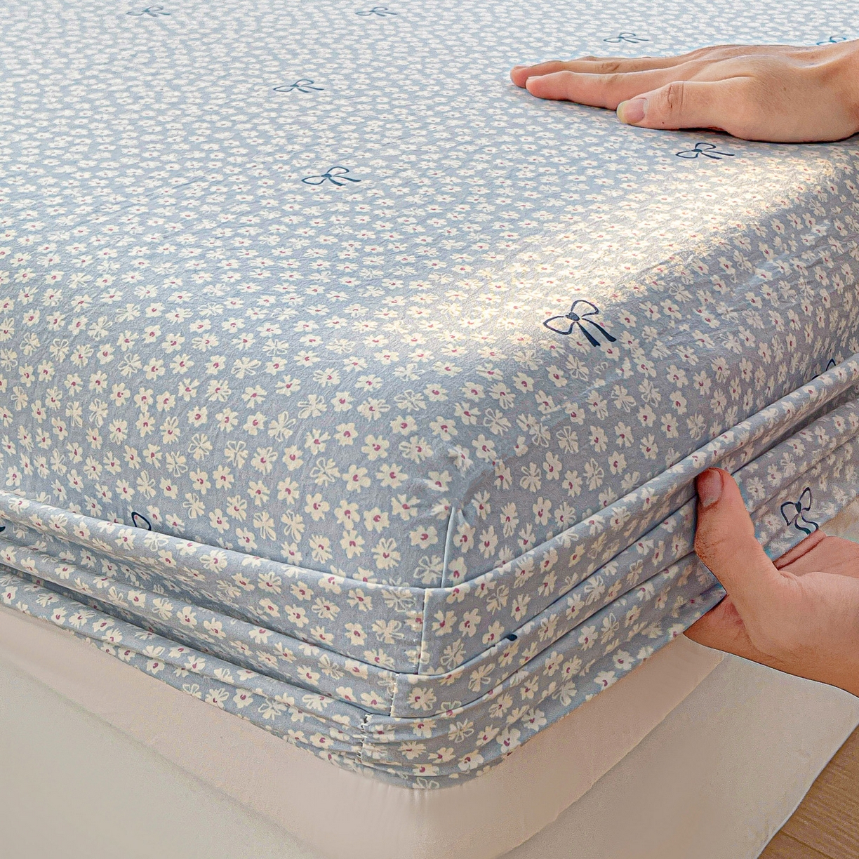 91家纺网 家纺一手货源 找家纺 温眠家纺 2026新款古法水洗棉加厚高克重双层纱单床笠床笠单件单品床笠 素影