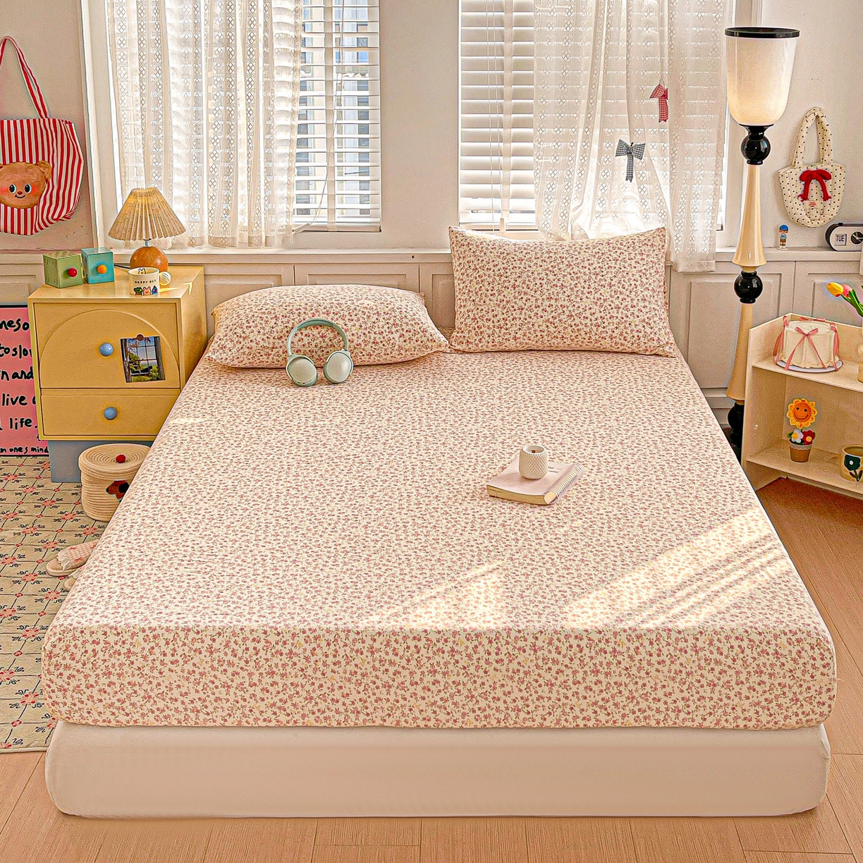 91家纺网 家纺一手货源 找家纺 温眠家纺 2026新款古法水洗棉加厚高克重双层纱单床笠床笠单件单品床笠 云间花述