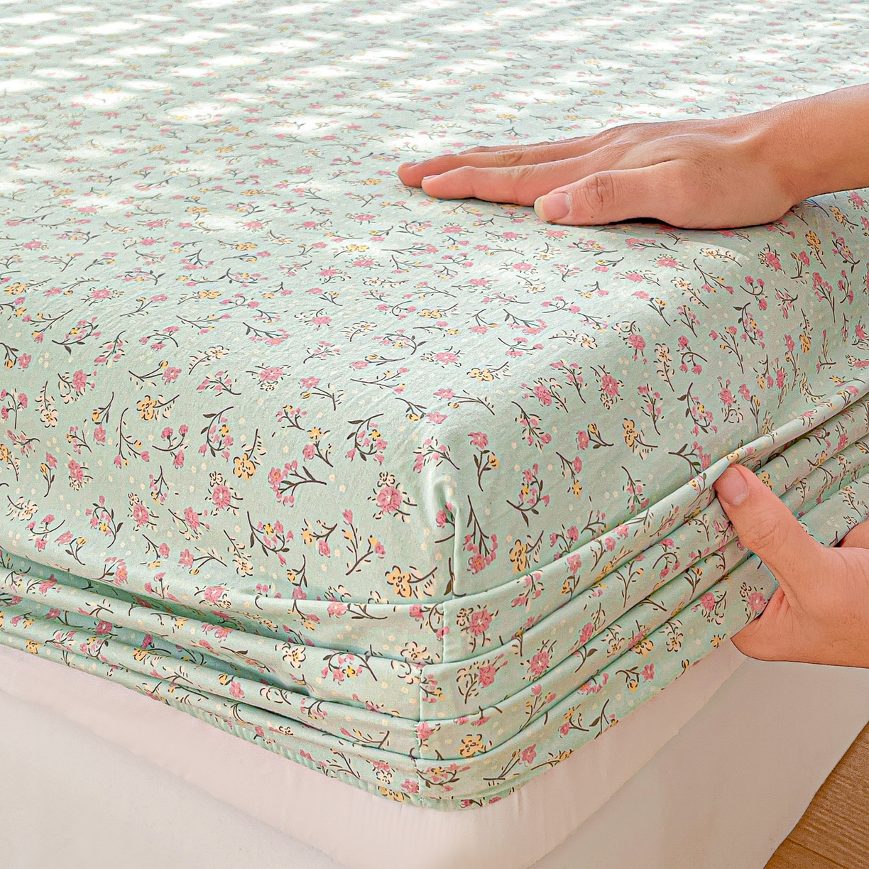 91家纺网 家纺一手货源 找家纺 温眠家纺 2026新款古法水洗棉加厚高克重双层纱单床笠床笠单件单品床笠 绮梦花间