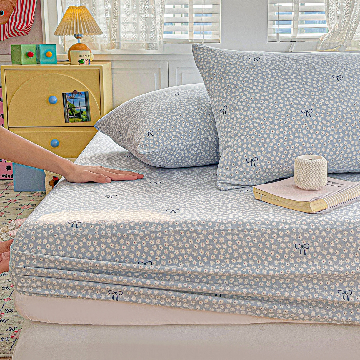 91家纺网 家纺一手货源 找家纺 温眠家纺 2026新款古法水洗棉加厚高克重双层纱单床笠床笠单件单品床笠 素影