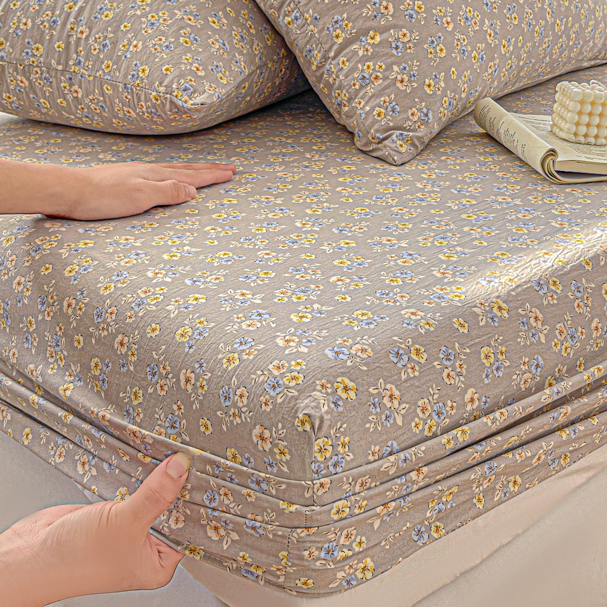 91家纺网 家纺一手货源 找家纺 温眠家纺 2026新款古法水洗棉加厚高克重双层纱单床笠床笠单件单品床笠 扶桑花未落