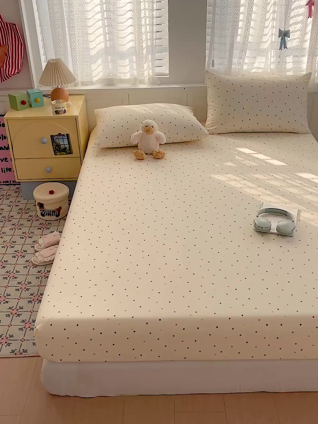 91家纺网 家纺一手货源 找家纺 温眠家纺 2026新款古法水洗棉加厚高克重双层纱单床笠床笠单件单品床笠 彩波波