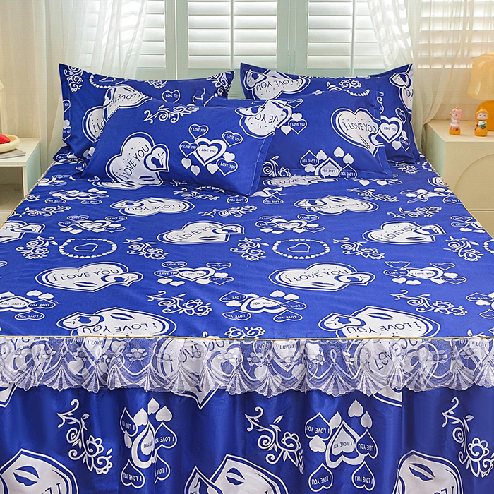 91家纺网 家纺一手货源 找家纺 小雨家纺 2026新款亲肤芦荟棉外贸蕾丝花边床裙 知心爱人