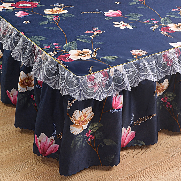 91家纺网 家纺一手货源 找家纺 小雨家纺 2026新款亲肤芦荟棉外贸蕾丝花边床裙 繁花似锦