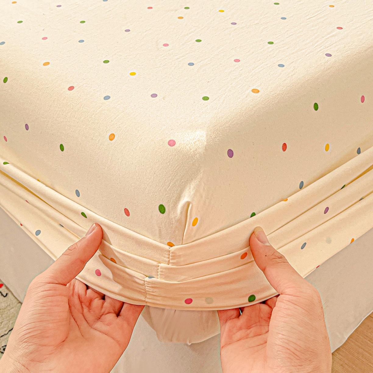 91家纺网 家纺一手货源 找家纺 温眠家纺 2026新款古法水洗棉加厚高克重双层纱单床笠床笠单件单品床笠 彩波波