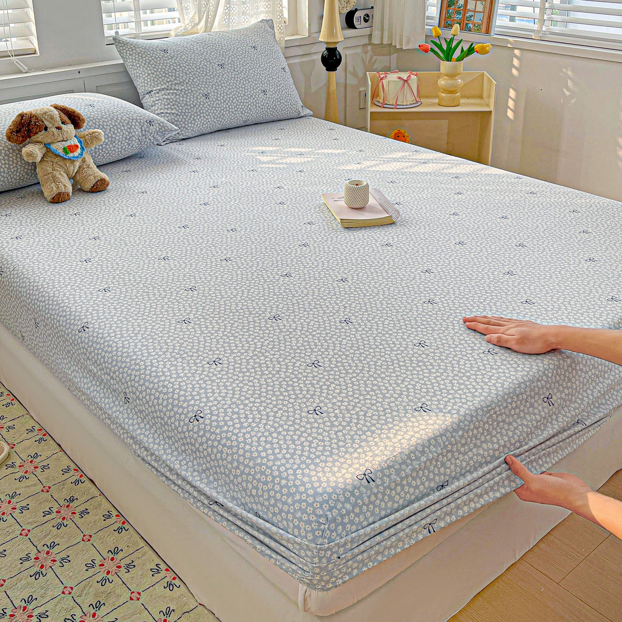 91家纺网 家纺一手货源 找家纺 温眠家纺 2026新款古法水洗棉加厚高克重双层纱单床笠床笠单件单品床笠 素影