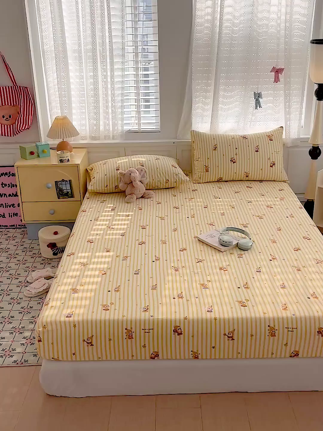 91家纺网 家纺一手货源 找家纺 温眠家纺 2026新款古法水洗棉加厚高克重双层纱单床笠床笠单件单品床笠 星星人