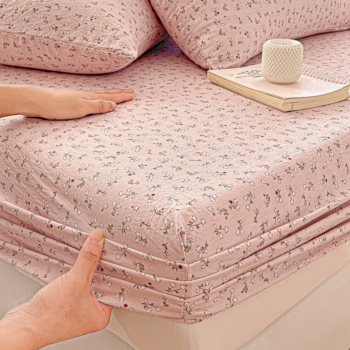 91家纺网 家纺一手货源 找家纺 温眠家纺 2026新款古法水洗棉加厚高克重双层纱单床笠床笠单件单品床笠 花韵