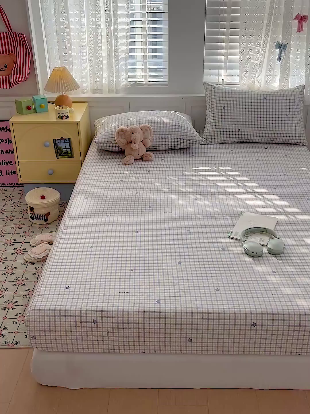 91家纺网 家纺一手货源 找家纺 温眠家纺 2026新款古法水洗棉加厚高克重双层纱单床笠床笠单件单品床笠 挽星入梦