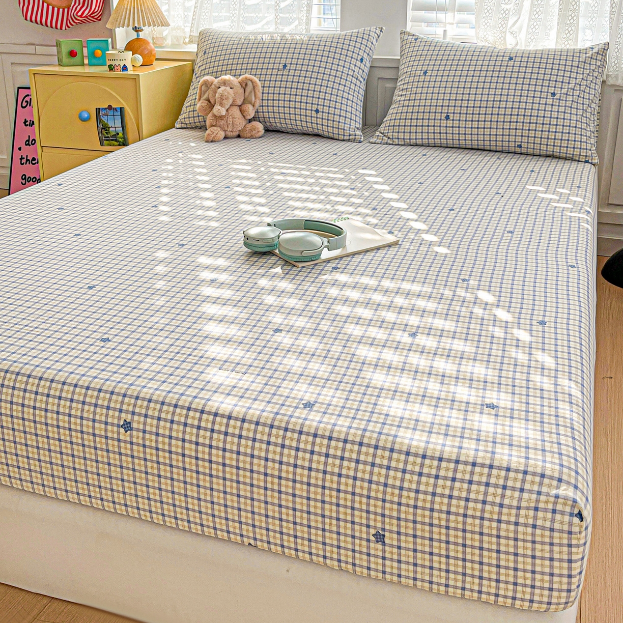 91家纺网 家纺一手货源 找家纺 温眠家纺 2026新款古法水洗棉加厚高克重双层纱单床笠床笠单件单品床笠 挽星入梦