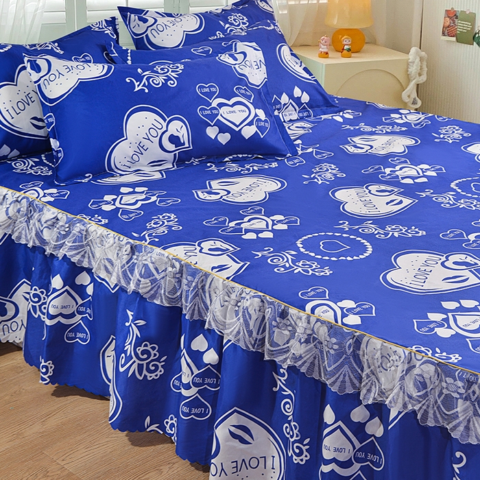 91家纺网 家纺一手货源 找家纺 小雨家纺 2026新款亲肤芦荟棉外贸蕾丝花边床裙 知心爱人