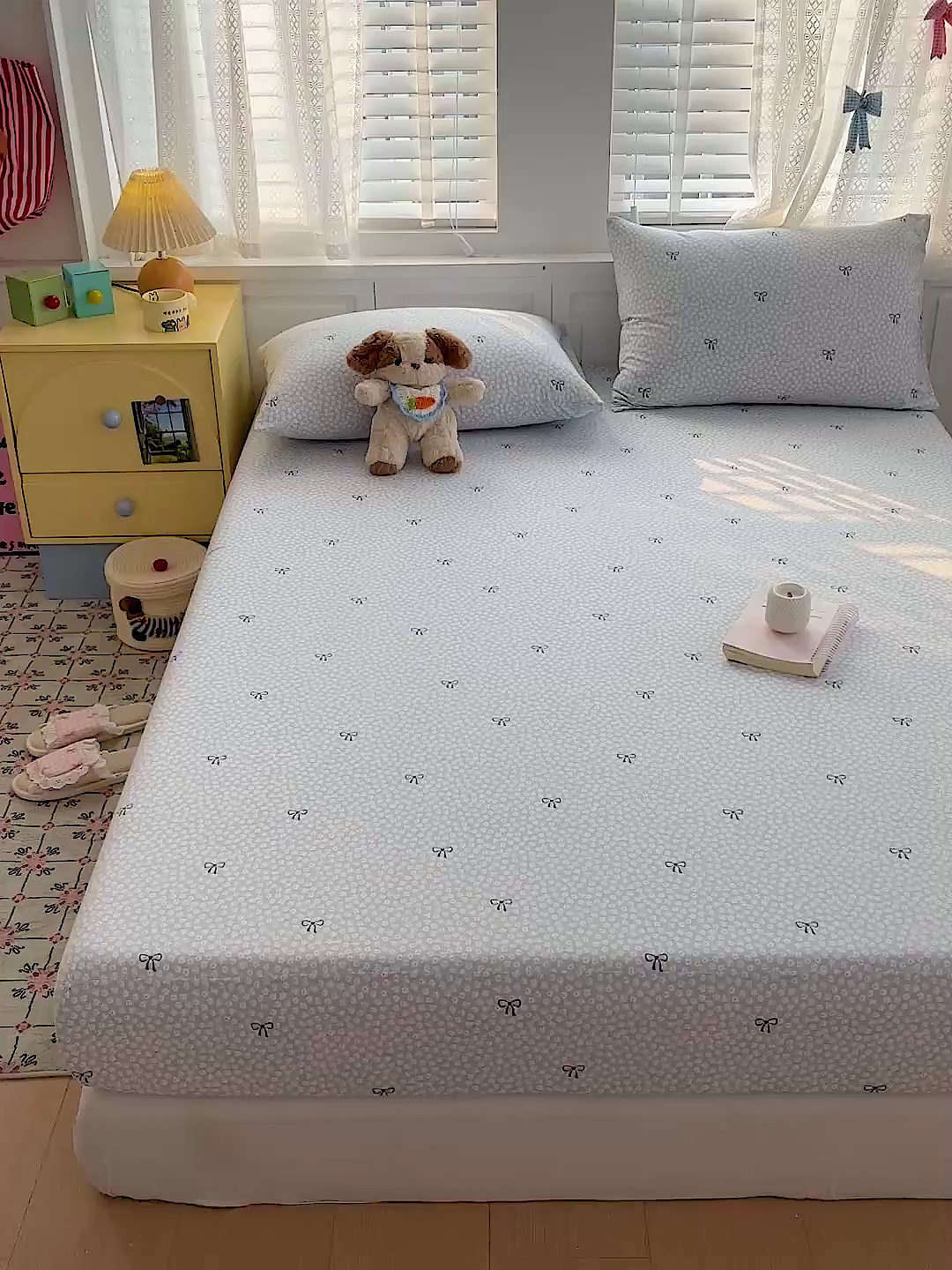 91家纺网 家纺一手货源 找家纺 温眠家纺 2026新款古法水洗棉加厚高克重双层纱单床笠床笠单件单品床笠 素影