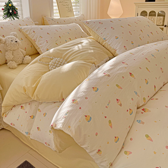 温眠家纺 2026新款A类古法水洗仿棉云感棉加厚四件套 冰淇淋乐园