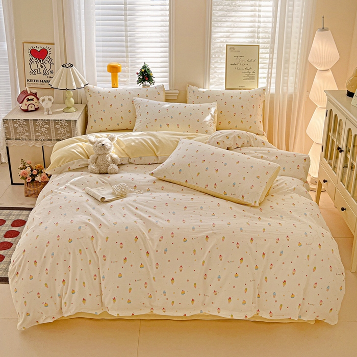 91家纺网 家纺一手货源 找家纺 温眠家纺 2026新款A类古法水洗仿棉云感棉加厚四件套 冰淇淋乐园